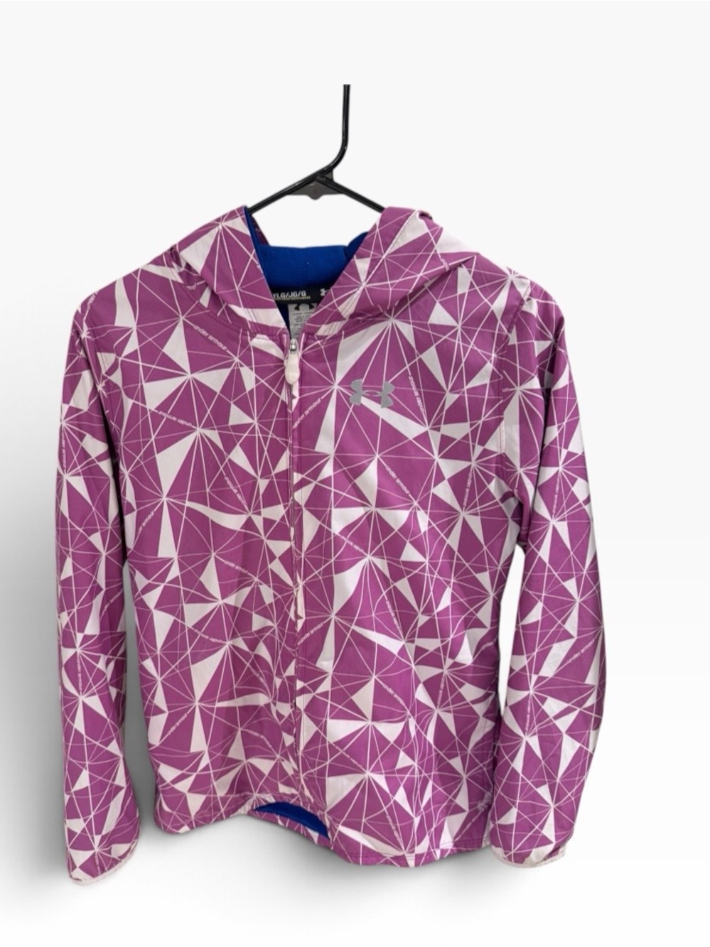 Under Armour Girls' Purple & White Geometric Hooded Rain Jacket